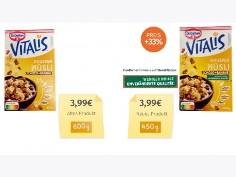 Dr. Oetker Vitalis Müsli Schoko + Banane (2025) Alt-Neu-Vergleich