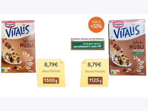 Dr. Oetker Vitalis Schoko Müsli klassisch Großpackung (2025) Alt-Neu-Verglei