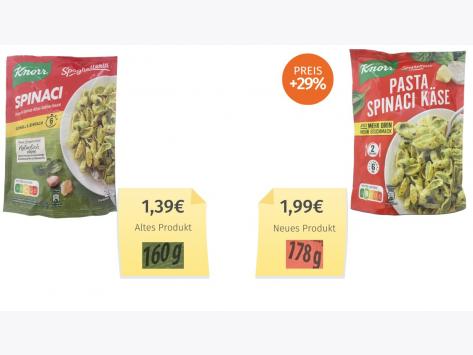 Knorr Pasta Spinaci Käse (2025) Alt-Neu-Vergleich