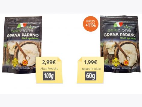 Selezione it Grana Padano frisch gerieben (2025) Alt-Neu-Vergleich