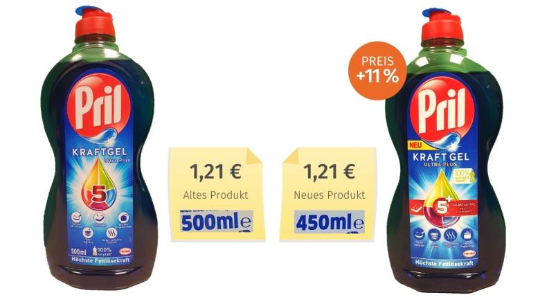 Mogelpackung: Pril Geschirrspülmittel (2021) Alt-Neu-Vergleich