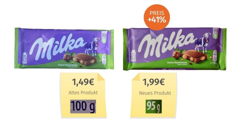 Mogelpackung: Vergleich Milka Ganze Haselnüsse alt neu von Mondelez