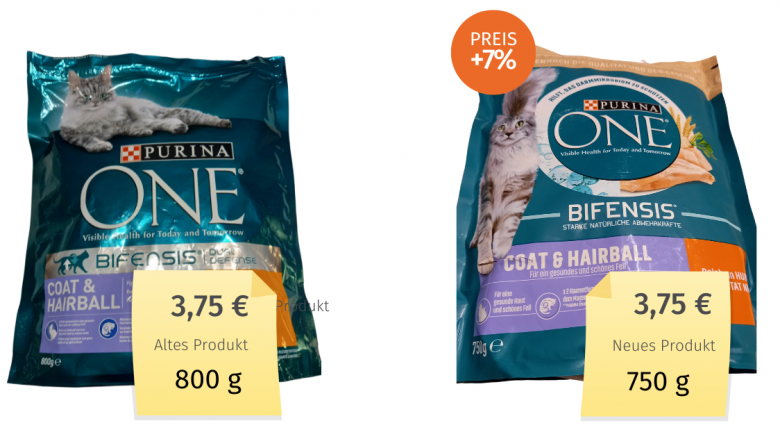 Vergleich alter und neuer Packung von Purina One