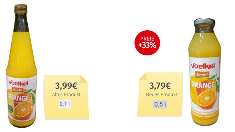 Vergleich alter und neuer Flaschen Voelkel Orangensaft