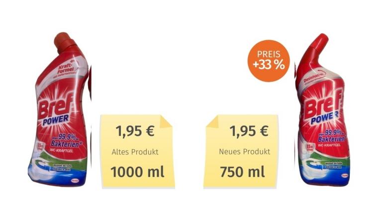 Mogelpackung: Henkel Bref Power WC-Kraftgel gegen 99,9% der Bakterien (2021) Alt-Neu-Vergleich