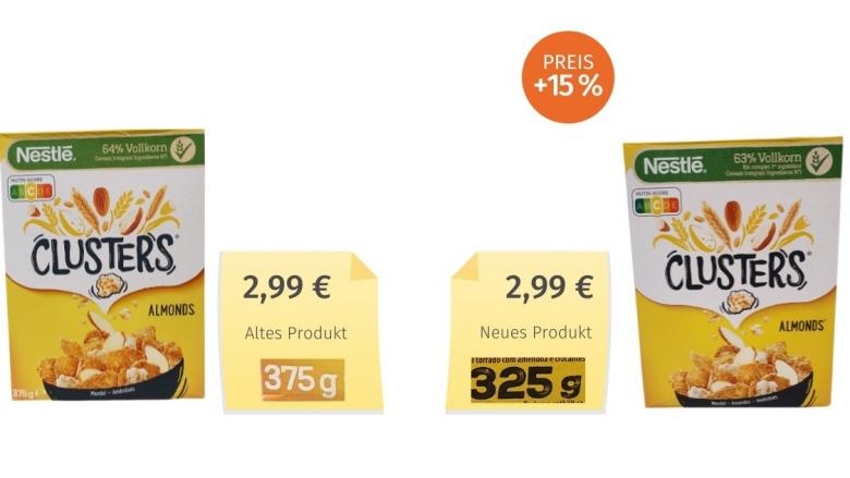 Mogelpackung: Clusters Almonds (2021) Alt-Neu-Vergleich