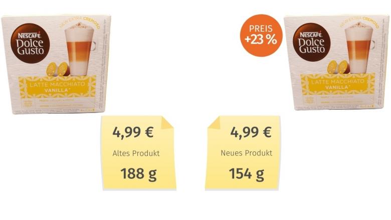 Mogelpackung: Dolce Gusto® Latte Macchiato Vanilla Kaffeekapseln (2020) Alt-Neu-Vergleich