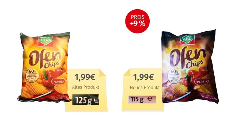 Mogelpackung: Funny-Frisch Ofenchips Paprika (2026) Alt-Neu-Vergleich