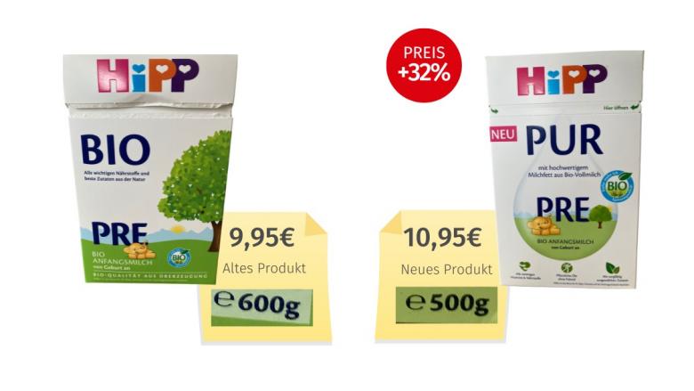 Mogelpackung: HiPP Pre Anfangsmilch (2026) Alt-Neu-Vergleich 