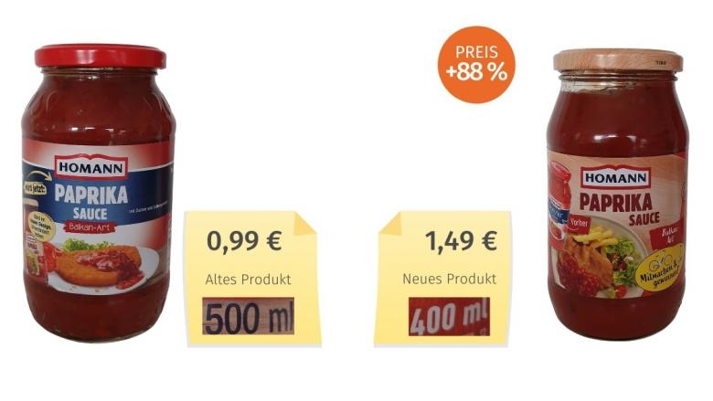Mogelpackung: Homann Paprika Sauce (2021) Alt-Neu-Vergleich 