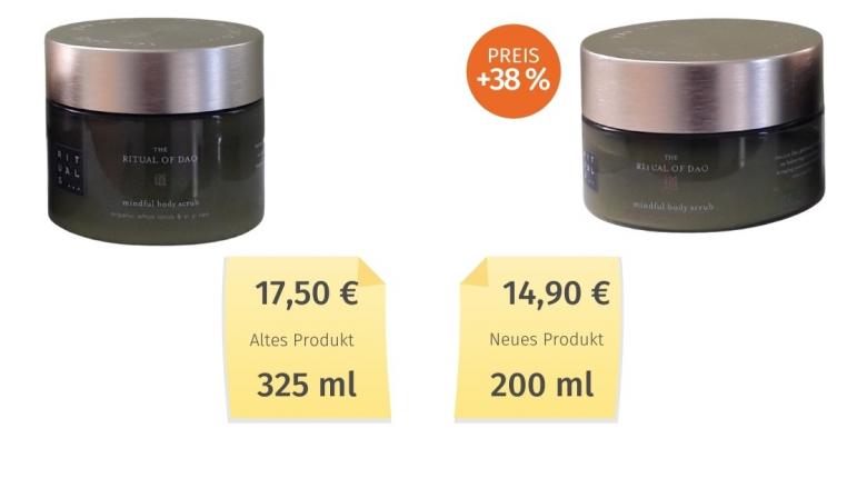 Mogelpackung: Rituals Bodyscrub (2020) Alt-Neu-Vergleich 