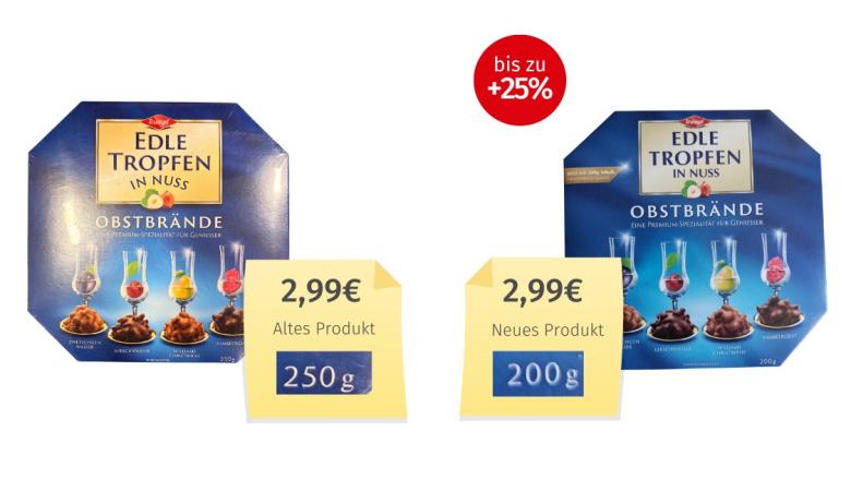 Mogelpackung: Trumpf Edle Tropfen in Nuss Obstbrände (2026) Alt-Neu-Vergleich