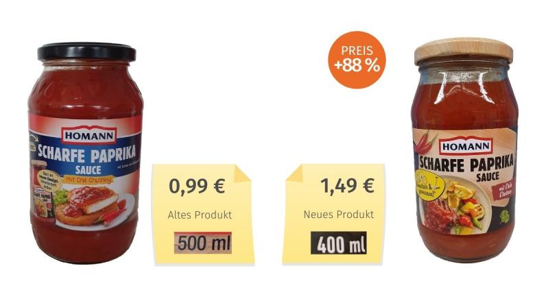 Mogelpackung: Homann Scharfe Paprika Sauce Alt-Neu-Vergleich (2021)