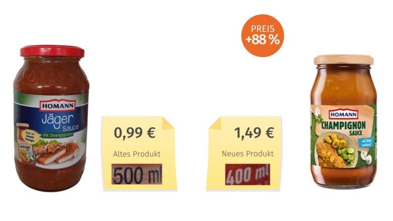 Mogelpackung: Homann Champignonsauce (2021) Alt-Neu-Vergleich