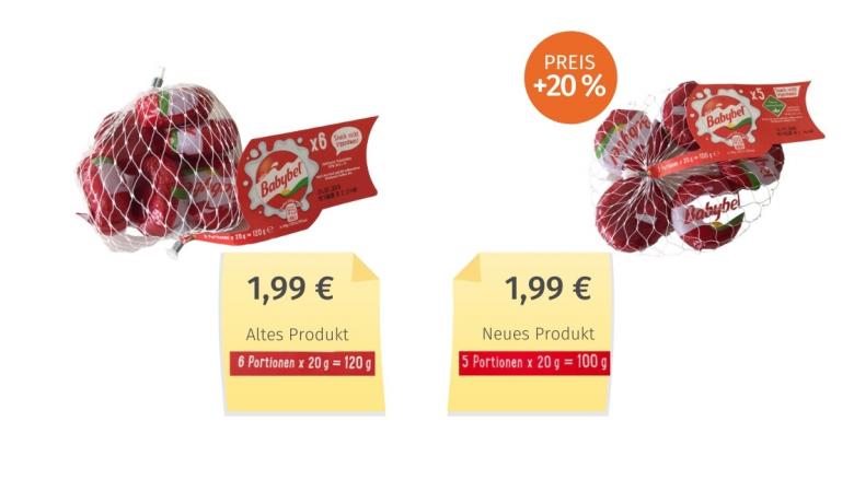 Mogelpackung: Bel Deutschland Mini Babybel (2018) Alt-Neu-Vergleich