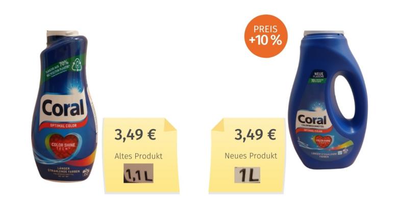 Mogelpackung: Coral Color Waschmittel Optimal Color (2021) Alt-Neu-Vergleich