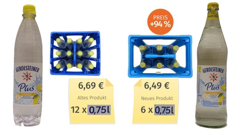 Mogelpackung: Gerolsteiner Plus Zitrone (2021) Alt-Neu-Vergleich