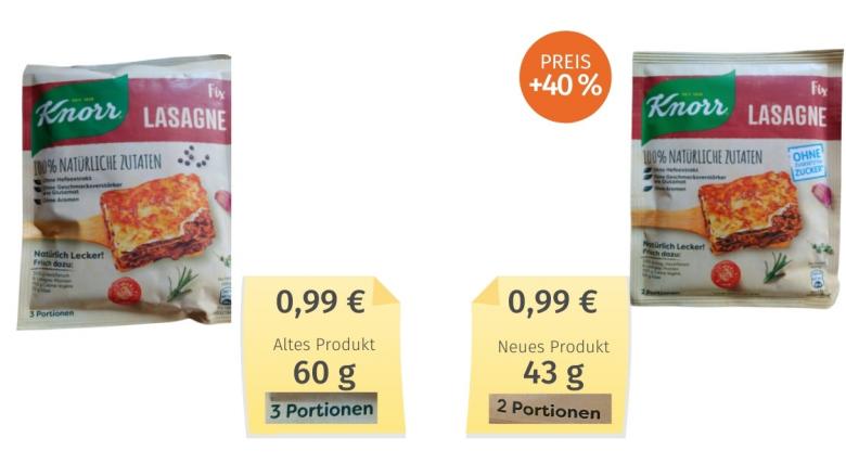 Mogelpackung: Knorr Natürlich Lecker! Fix Lasagne (2021) Alt-Neu-Vergleich