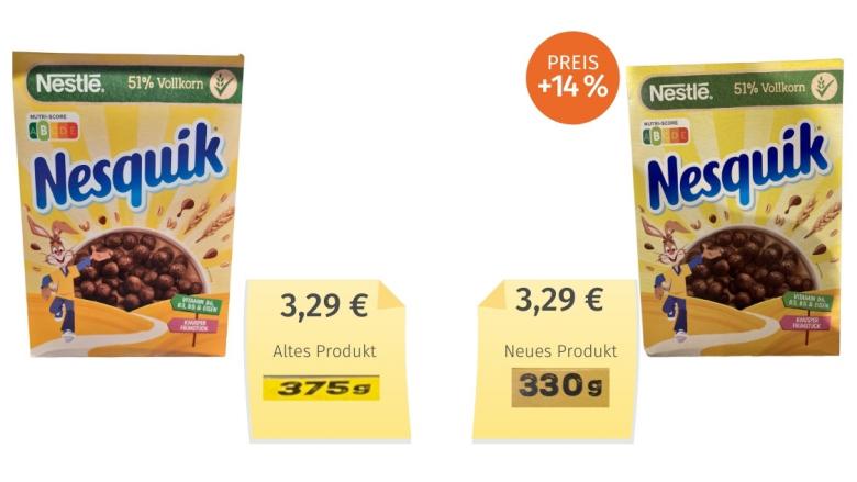 Mogelpackung: Nestlé Nesquik Knusper Frühstück (2021) Alt-Neu-Vergleich