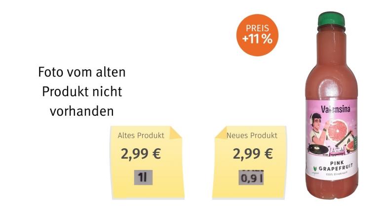 Mogelpackung: Valensina Pink Grapefruit (2021) Alt-Neu-Vergleich