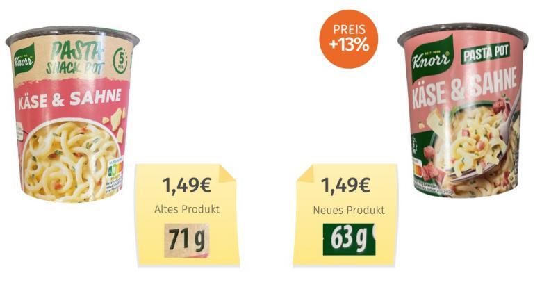 Knorr Pasta Pot Käse & Sahne (2024) Alt-Neu-Vergleich