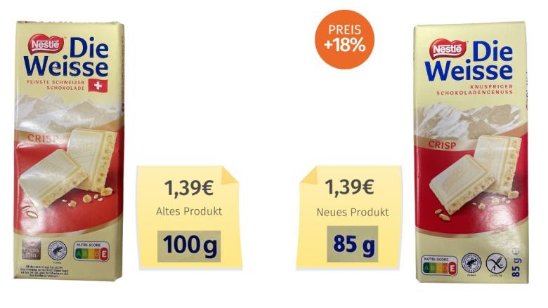 Nestlé Schokolade Die Weisse Crisp (2023) Alt-Neu-Vergleich