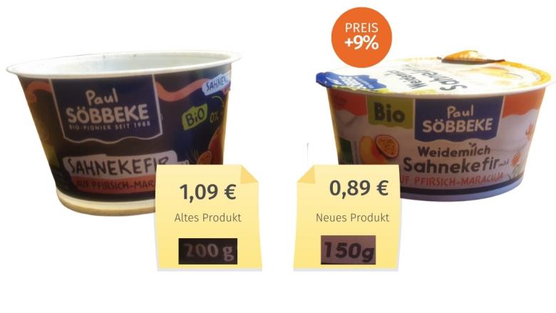 Söbbeke Sahnekefir mild auf Pfirsich-Maracuja (2022) Alt-Neu-Vergleich
