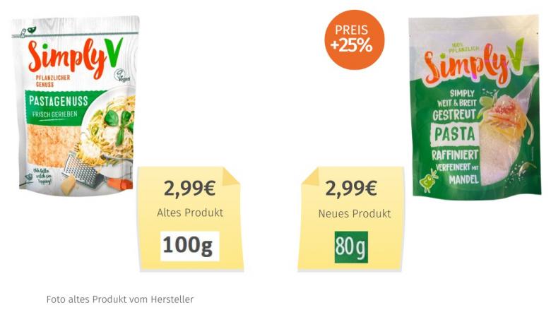Simply V gerieben Pasta (2024) Alt-Neu-Vergleich
