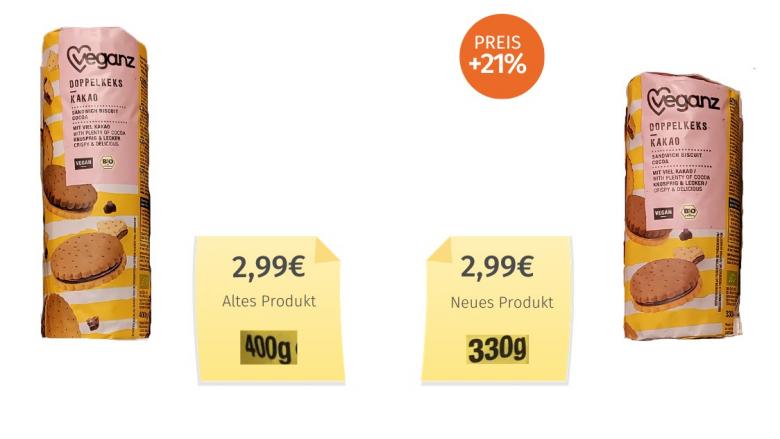 Veganz Doppelkeks Kakao (2023) Alt-Neu-Vergleich