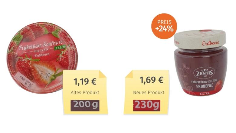 Zentis Frühstücks-Konfitüre Erdbeere (2022) Alt-Neu-Vergleich