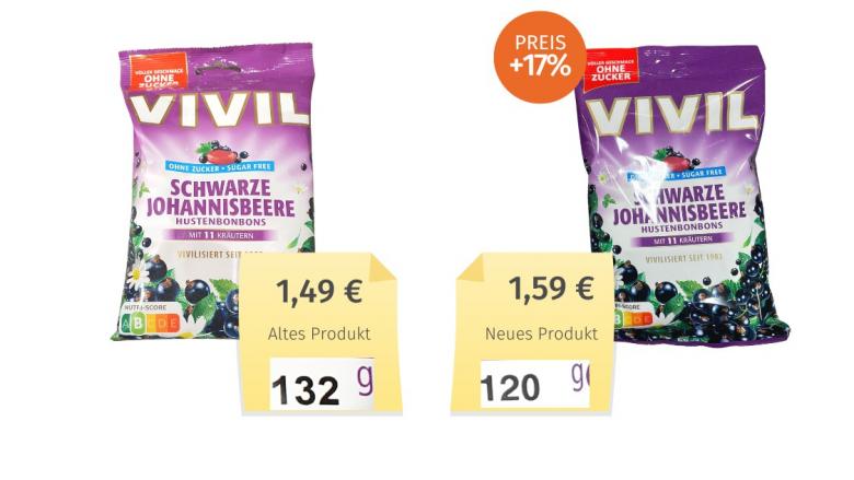 Mogelpackung: Vivil Hustenbonbons Alt-Neu-Vergleich