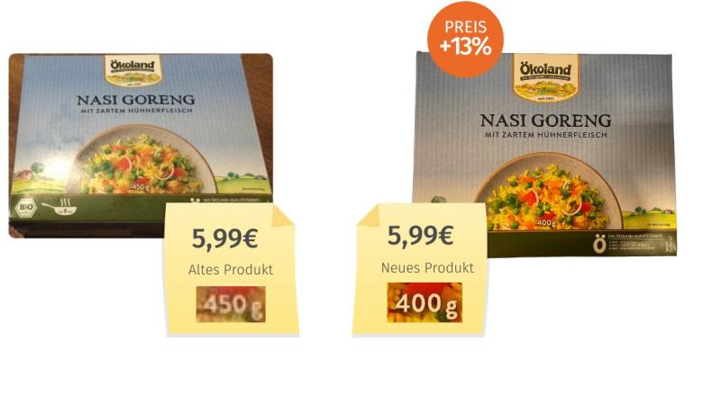 Mogelpackung: Ökoland Nasi Goreng (2023) Alt-Neu-Vergleich 1