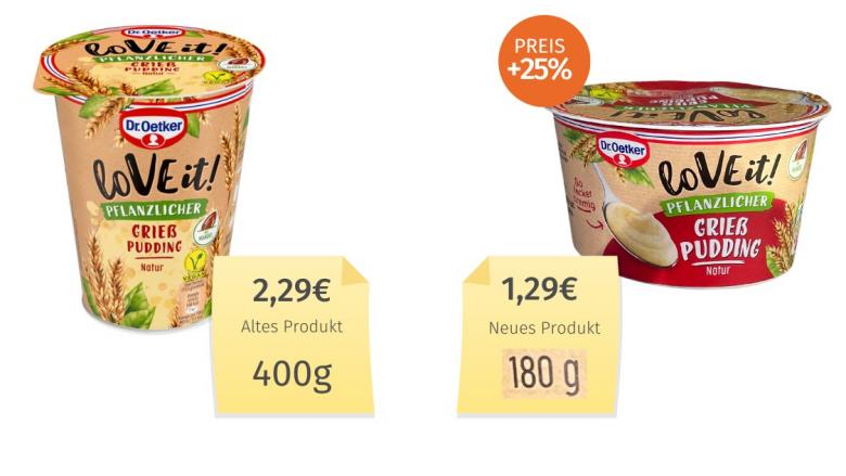 Mogelpackung: Dr.Oetker LoVE it! Grieß (2023) Alt-Neu-Vergleich