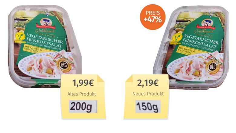 Mogelpackung: Golßener vegetarischer Fleischsalat (2023) Alt-Neu-Vergleich