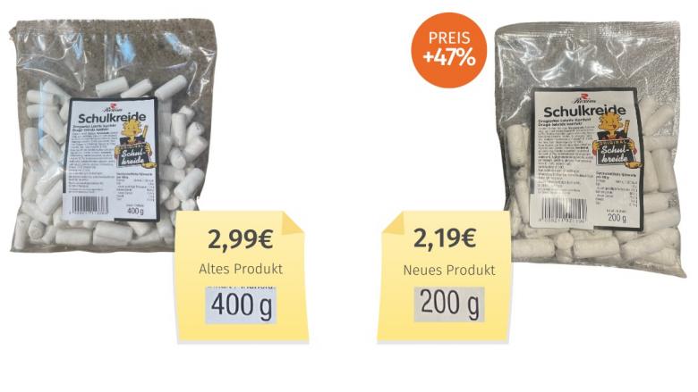 Mogelpackung: Rexim Schulkreide (2023) Alt-Neu-Vergleich