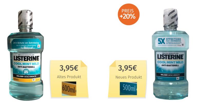 Mogelpackung: Listerine Mundspülung Cool Mint Mild (2023) Alt-Neu-Vergleich