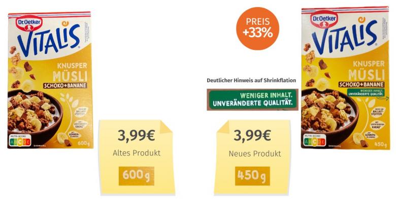 Dr. Oetker Vitalis Müsli Schoko + Banane (2025) Alt-Neu-Vergleich