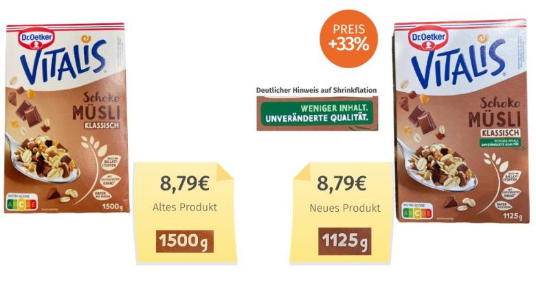 Dr. Oetker Vitalis Schoko Müsli klassisch Großpackung (2025) Alt-Neu-Verglei