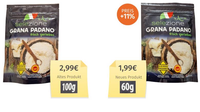 Selezione it Grana Padano frisch gerieben (2025) Alt-Neu-Vergleich