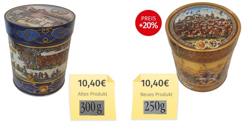 Mogelpackung: Lebkuchen Schmidt Festtags-Dose (2025) Alt-Neu-Vergleich