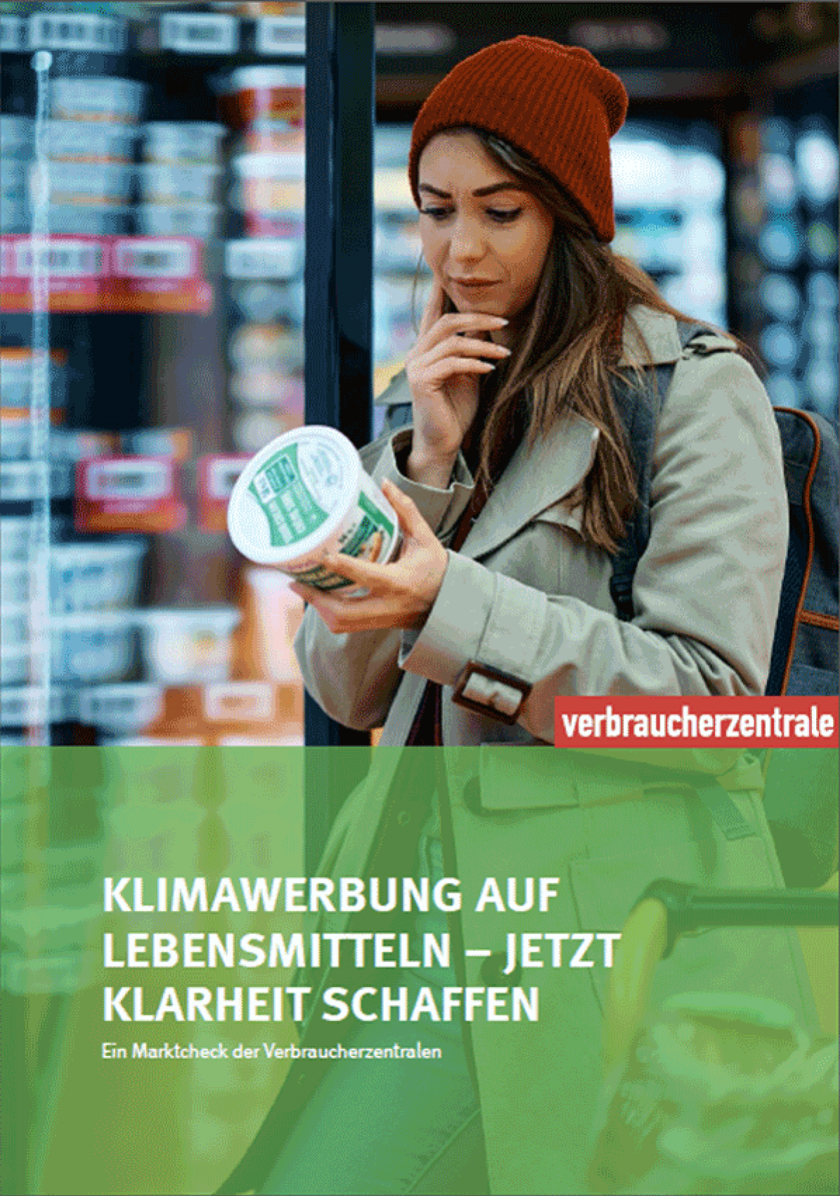 Titelbild des Berichts zum Marktcheck Klimawerbung auf Lebensmitteln (2023)